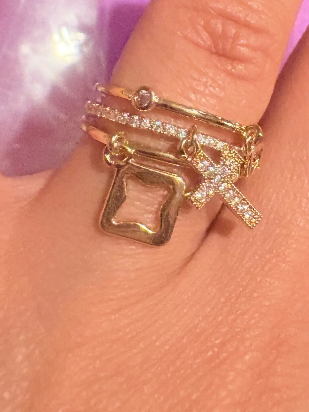 18K gold plated Stainless Steel Sun ring natural stone inlaid in hollow metal te